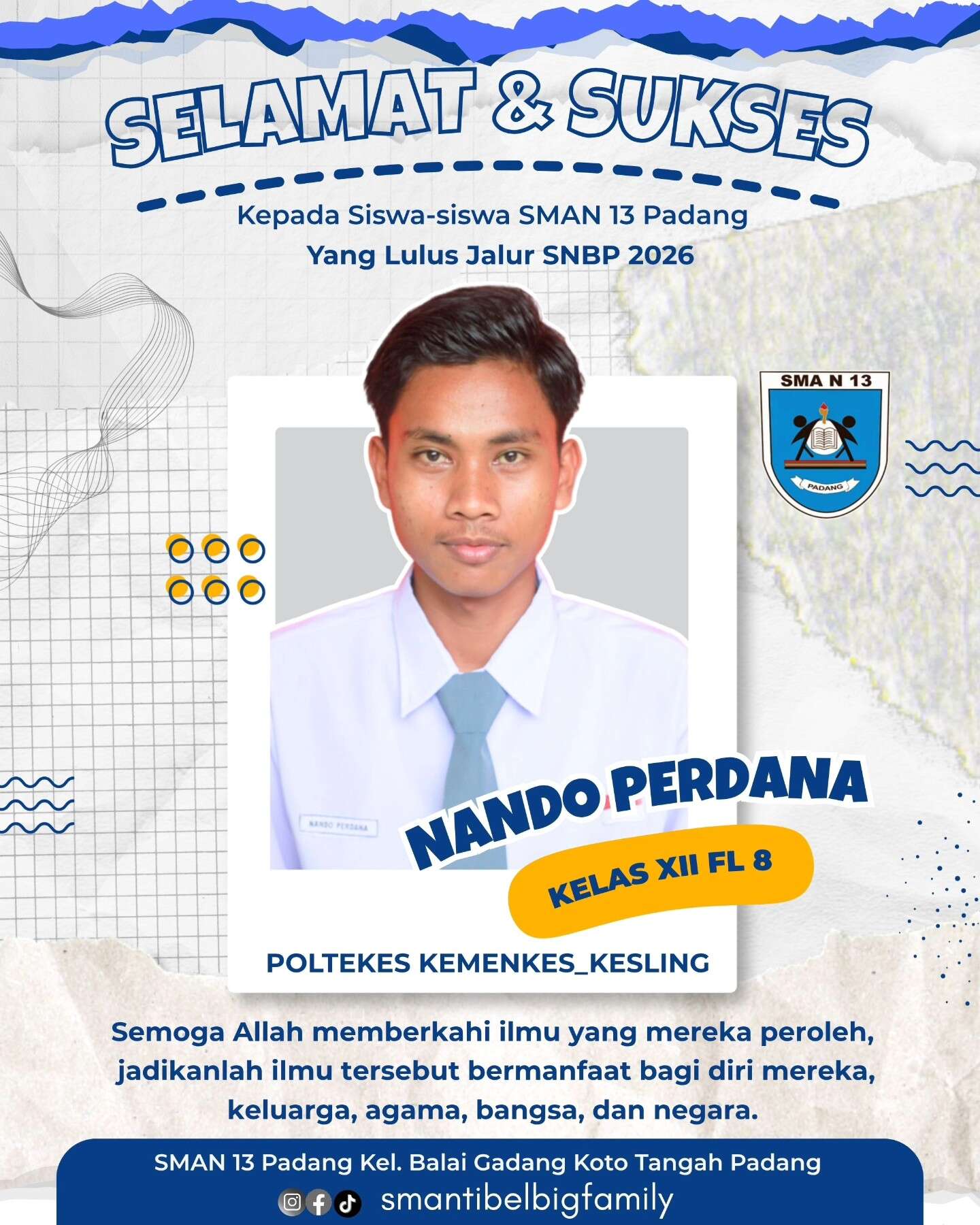 Siswa siswi SMAN 13 Padang Lulus Jalur SNBP dan Jalur Prestasi 2026