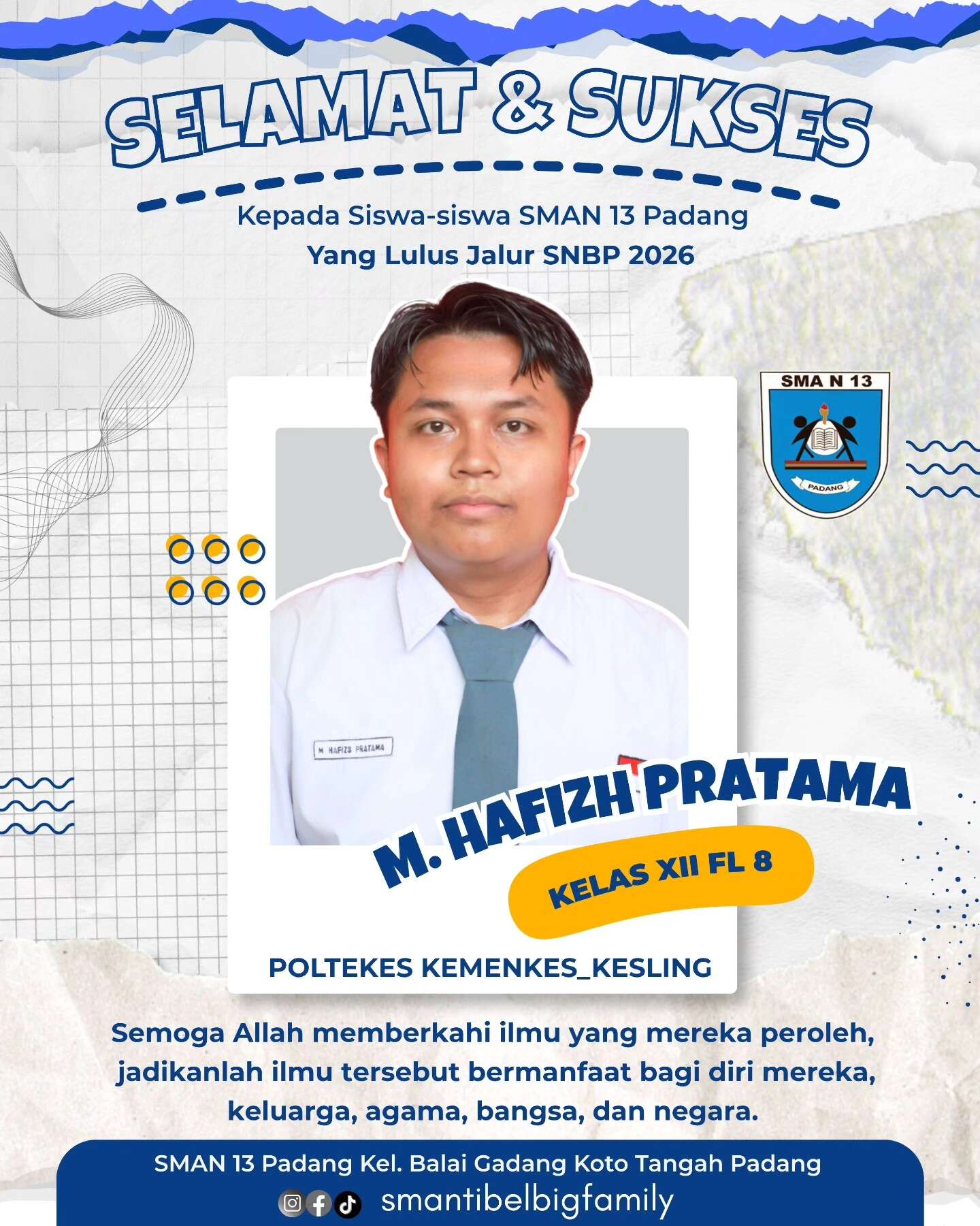 Siswa siswi SMAN 13 Padang Lulus Jalur SNBP dan Jalur Prestasi 2026