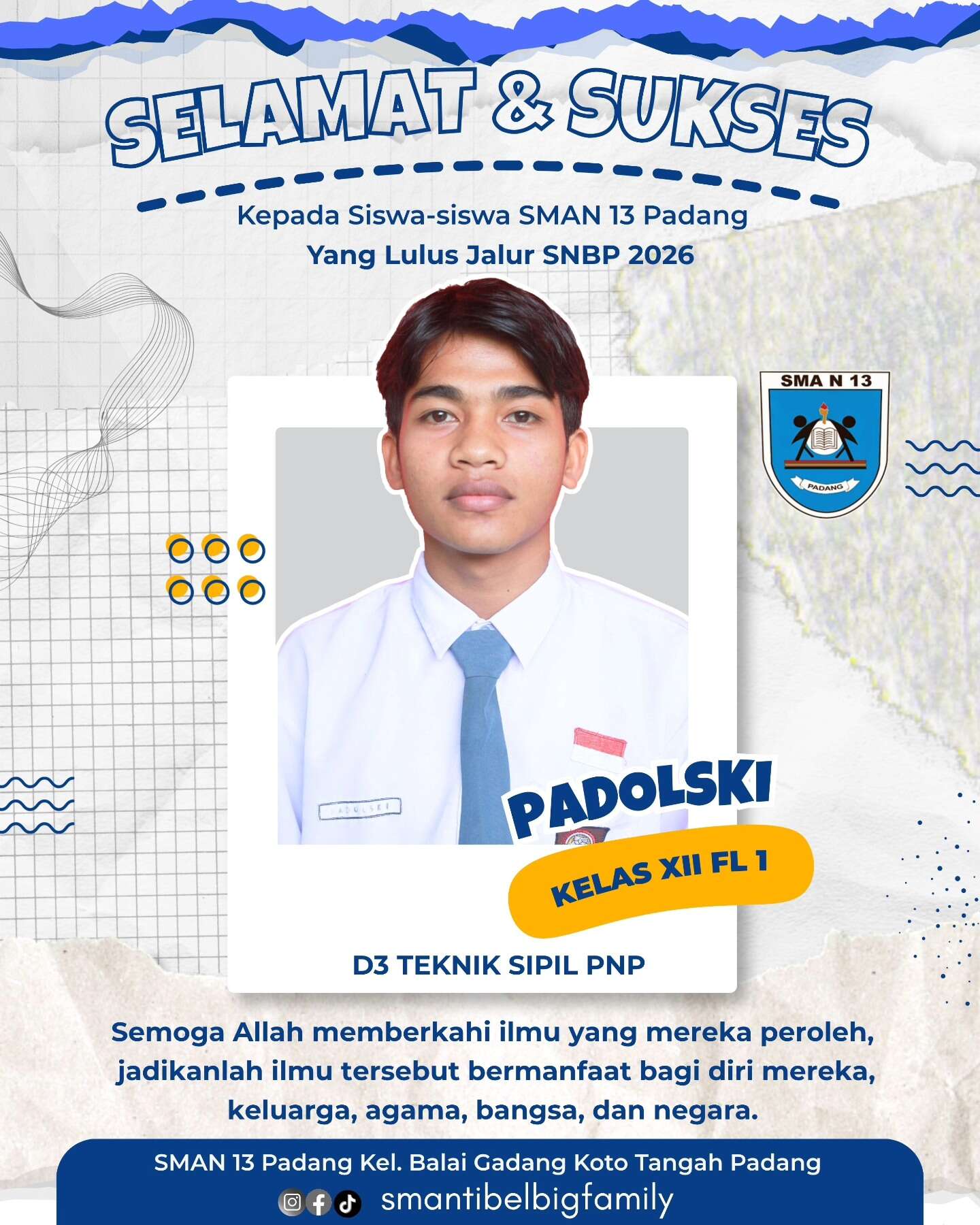 Siswa siswi SMAN 13 Padang Lulus Jalur SNBP dan Jalur Prestasi 2026