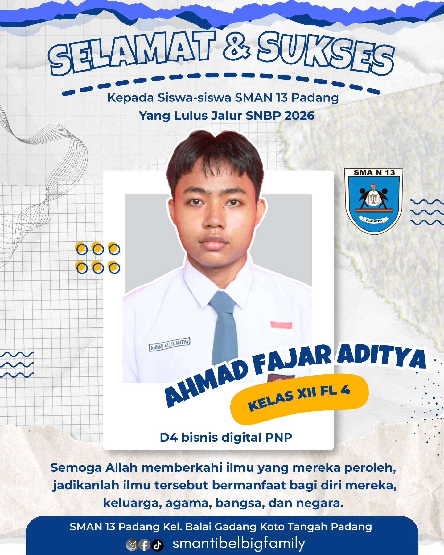 Siswa siswi SMAN 13 Padang Lulus Jalur SNBP dan Jalur Prestasi 2026