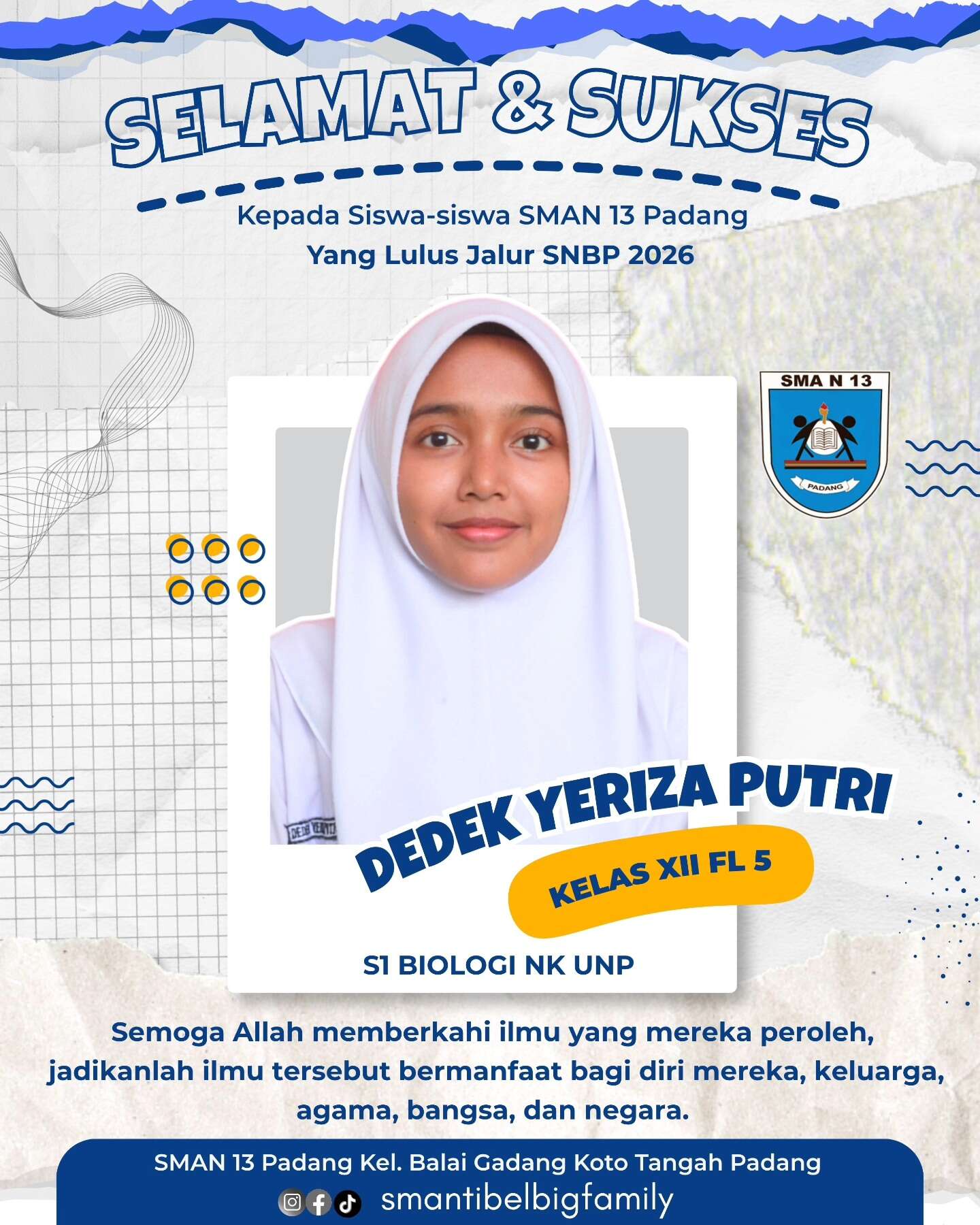Siswa siswi SMAN 13 Padang Lulus Jalur SNBP dan Jalur Prestasi 2026