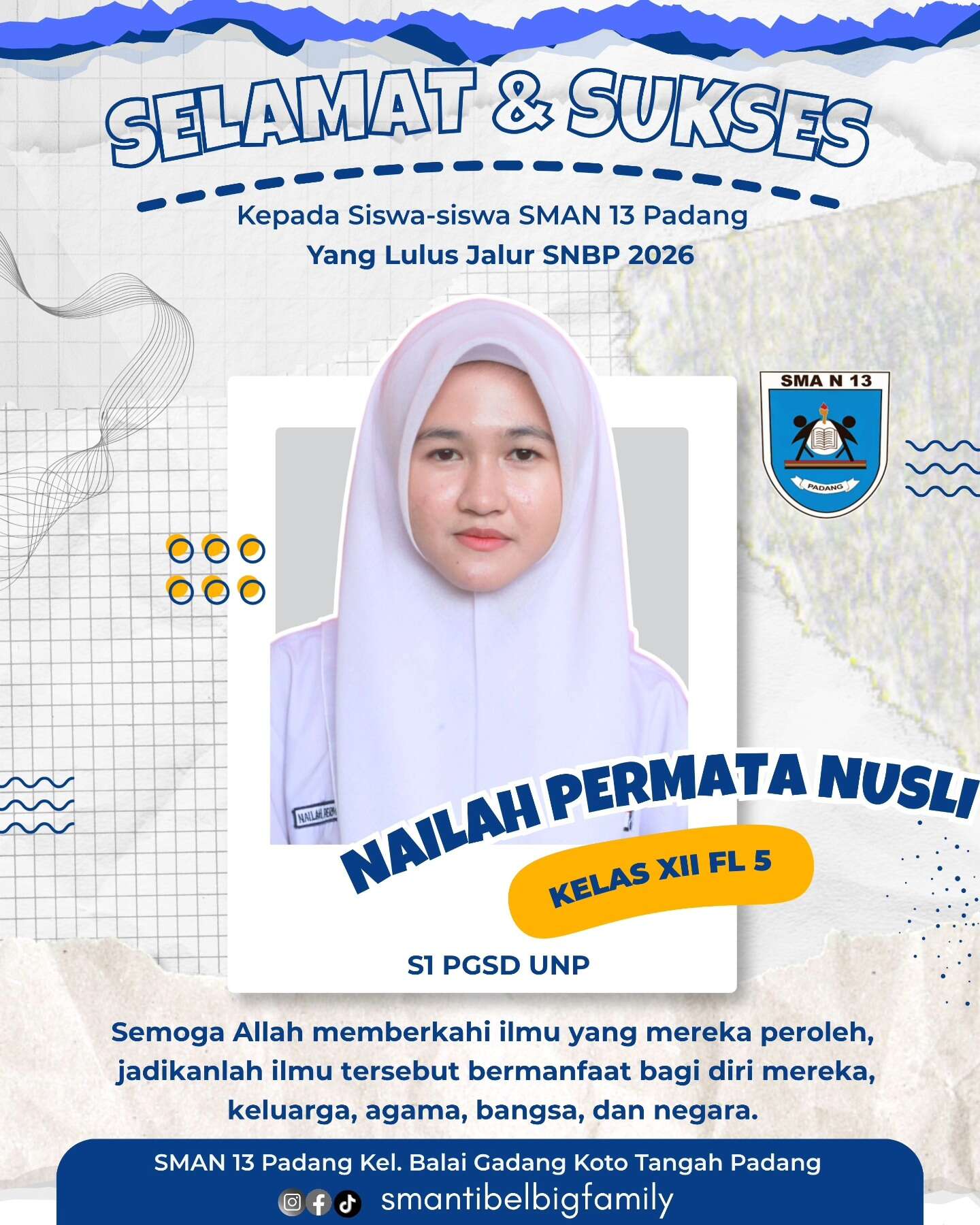 Siswa siswi SMAN 13 Padang Lulus Jalur SNBP dan Jalur Prestasi 2026