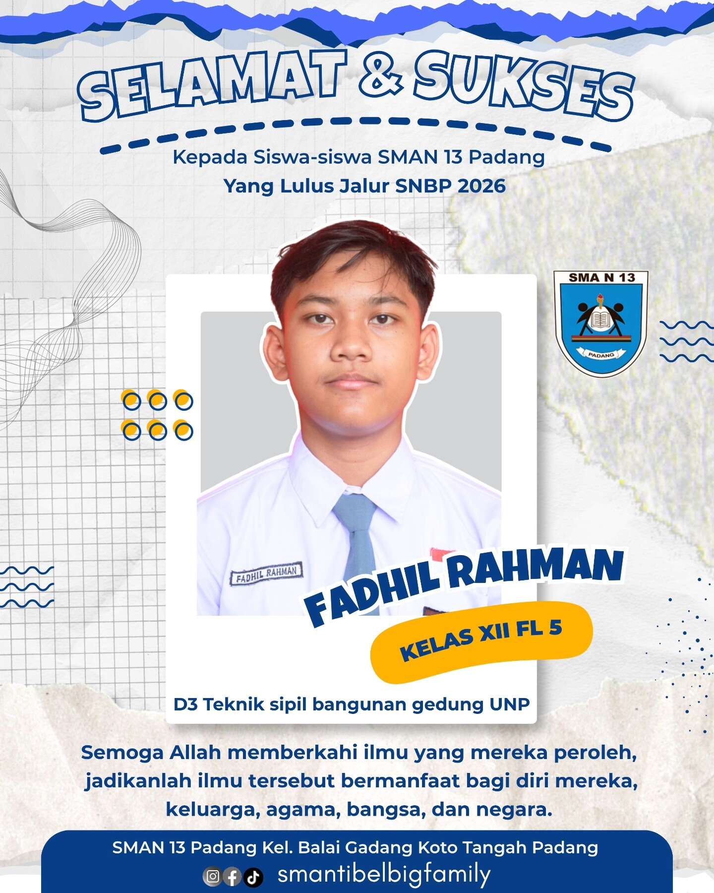 Siswa siswi SMAN 13 Padang Lulus Jalur SNBP dan Jalur Prestasi 2026