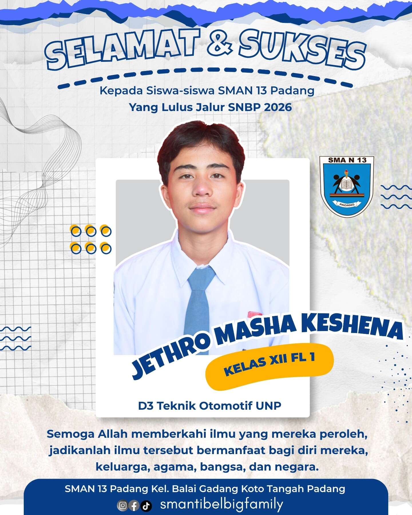 Siswa siswi SMAN 13 Padang Lulus Jalur SNBP dan Jalur Prestasi 2026