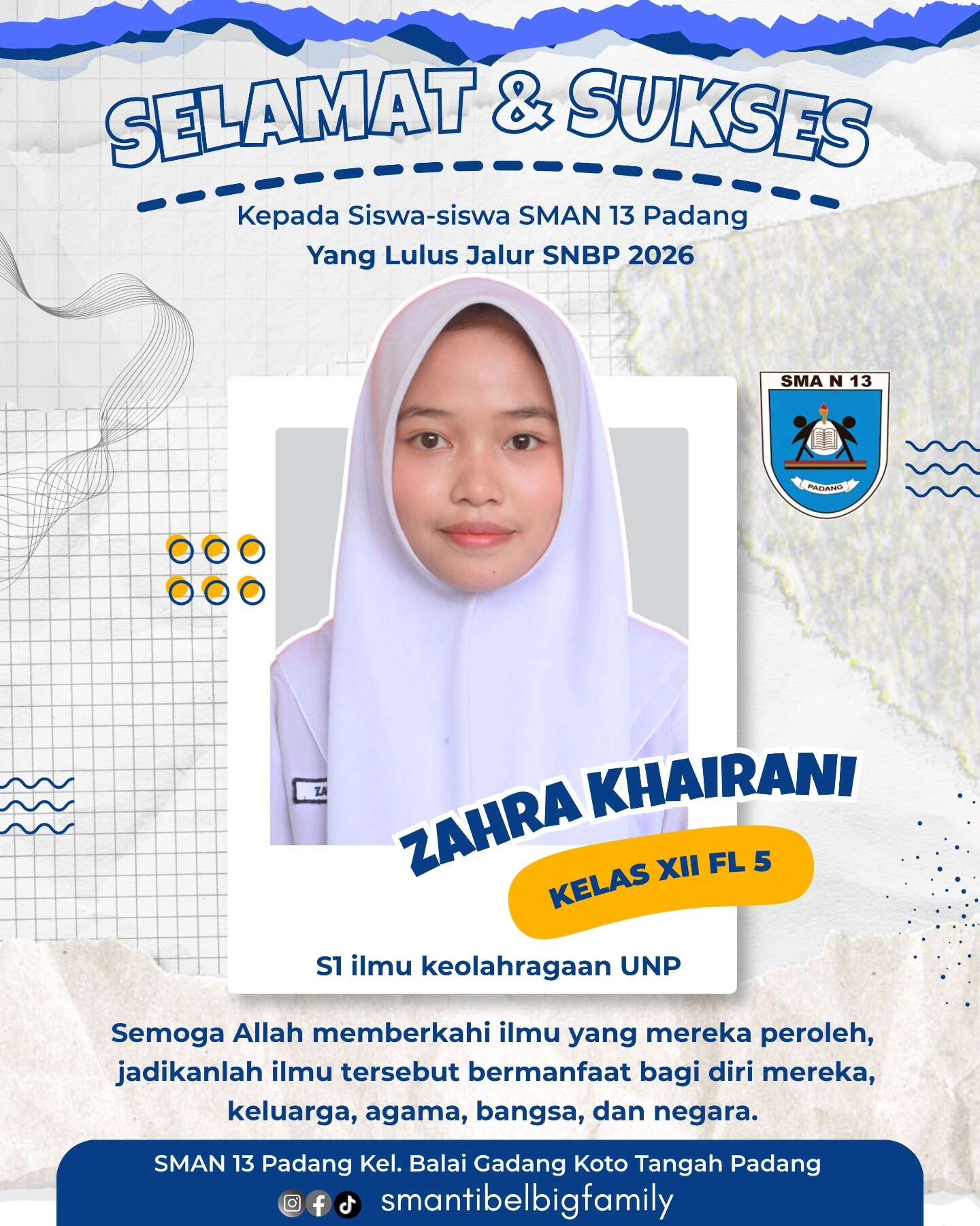 Siswa siswi SMAN 13 Padang Lulus Jalur SNBP dan Jalur Prestasi 2026