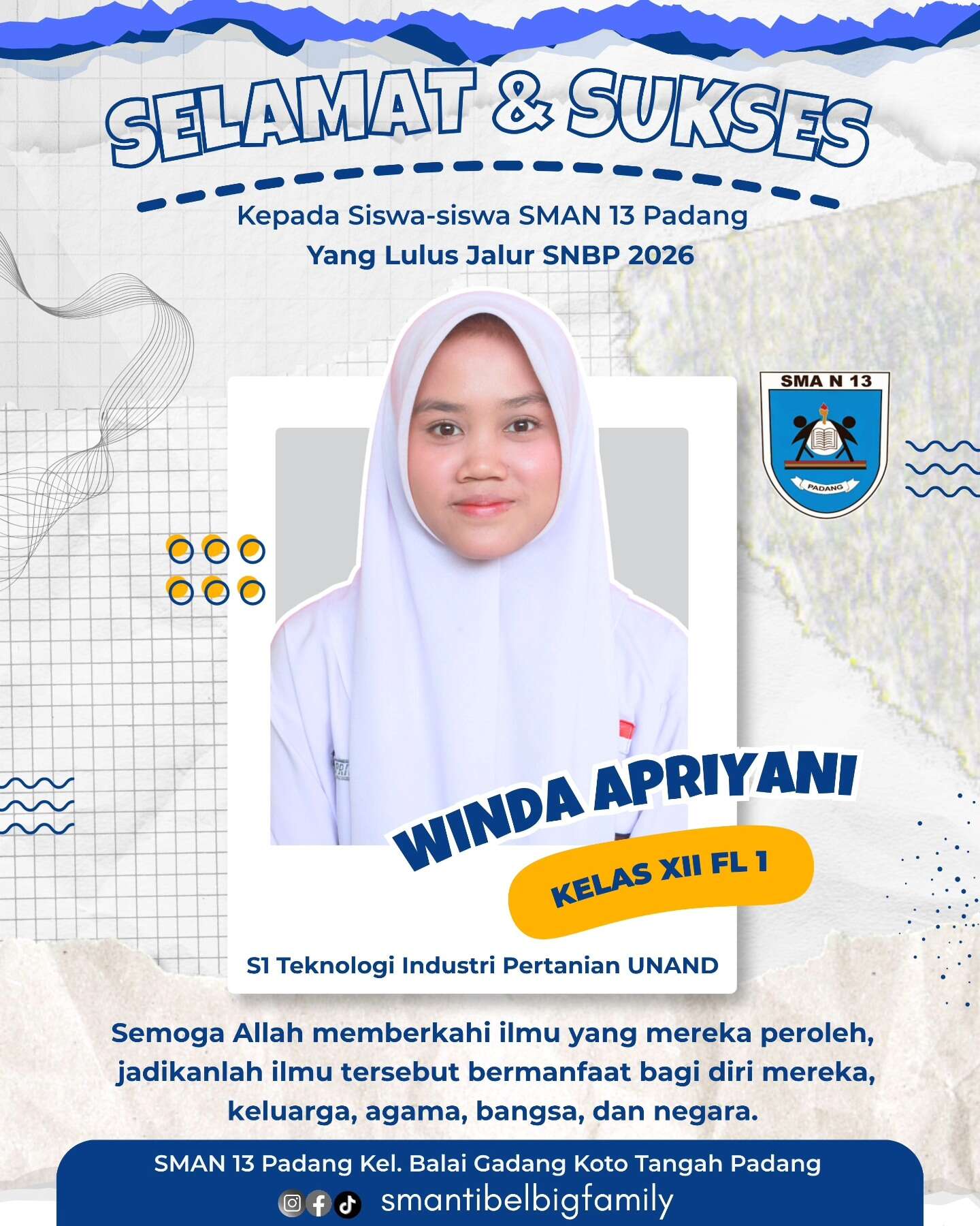 Siswa siswi SMAN 13 Padang Lulus Jalur SNBP dan Jalur Prestasi 2026