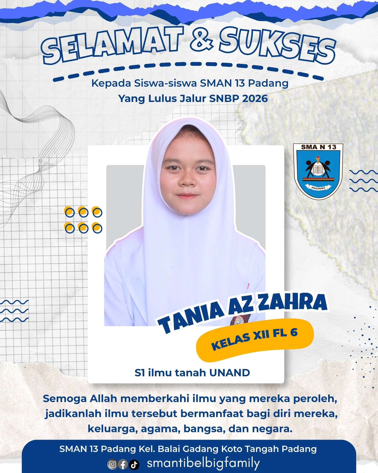 Siswa siswi SMAN 13 Padang Lulus Jalur SNBP dan Jalur Prestasi 2026