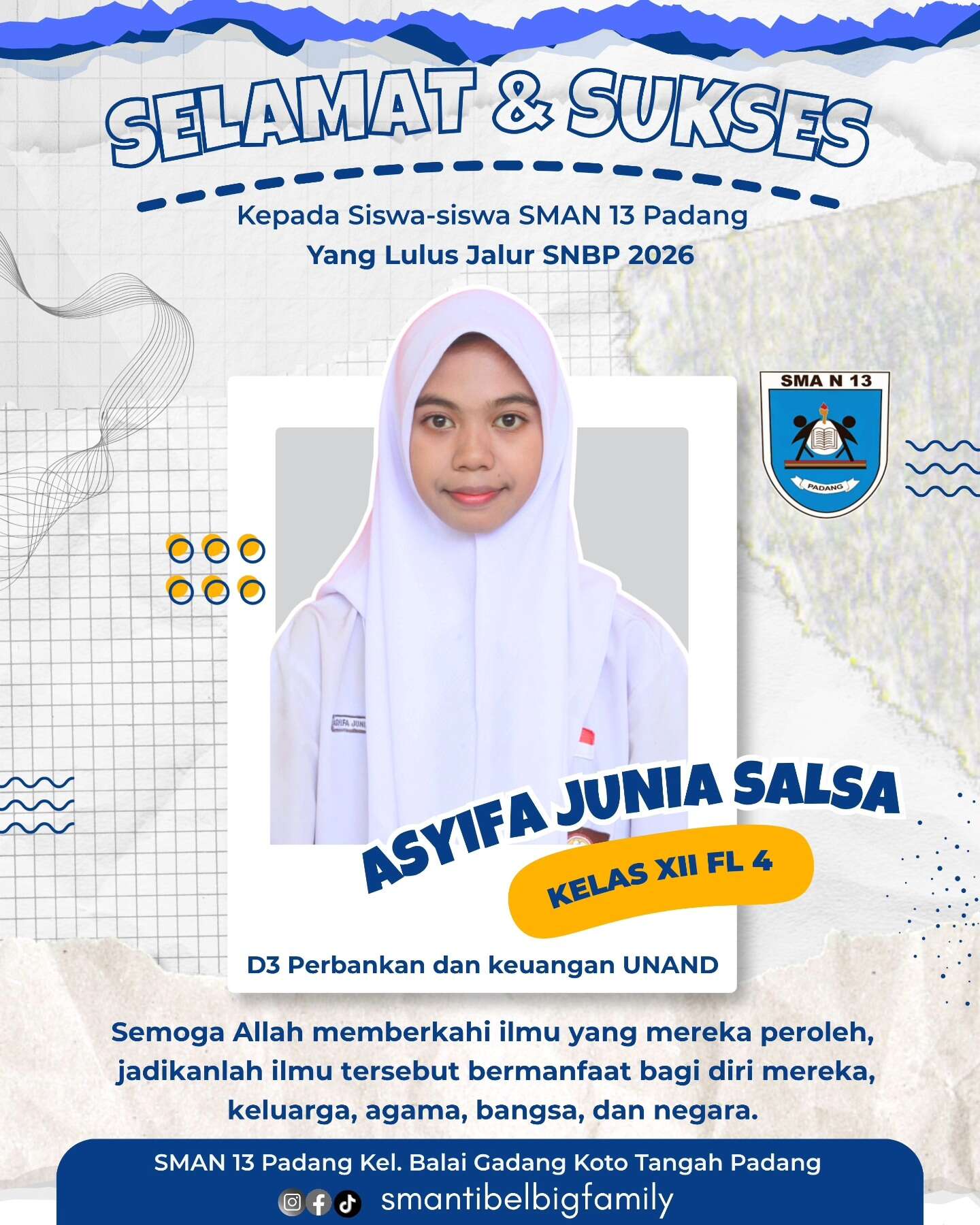 Siswa siswi SMAN 13 Padang Lulus Jalur SNBP dan Jalur Prestasi 2026