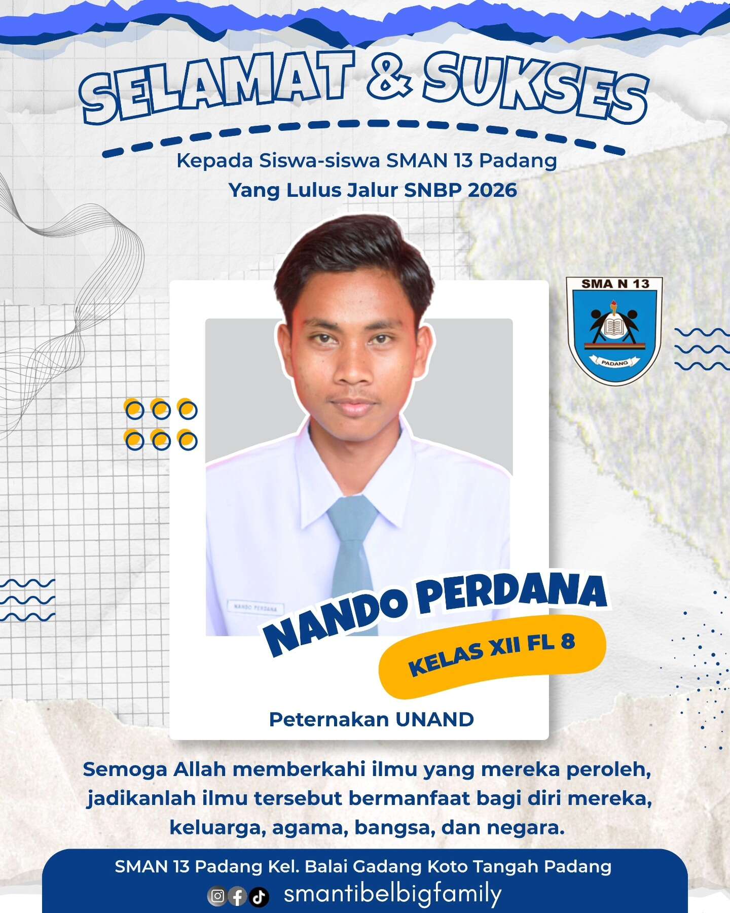 Siswa siswi SMAN 13 Padang Lulus Jalur SNBP dan Jalur Prestasi 2026