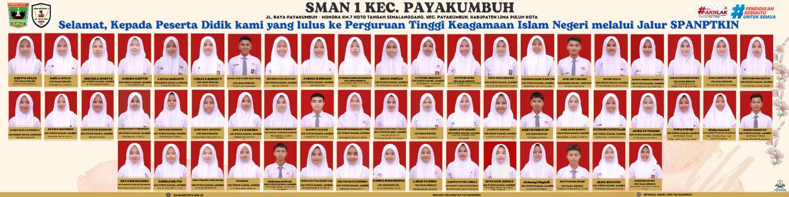 🎓 SELAMAT & SUKSES! 🎓  Siswa SMAN 1 Kec. Payakumbuh Lulus ke Perguruan Tinggi Negeri dan PTKIN Tahun 2026