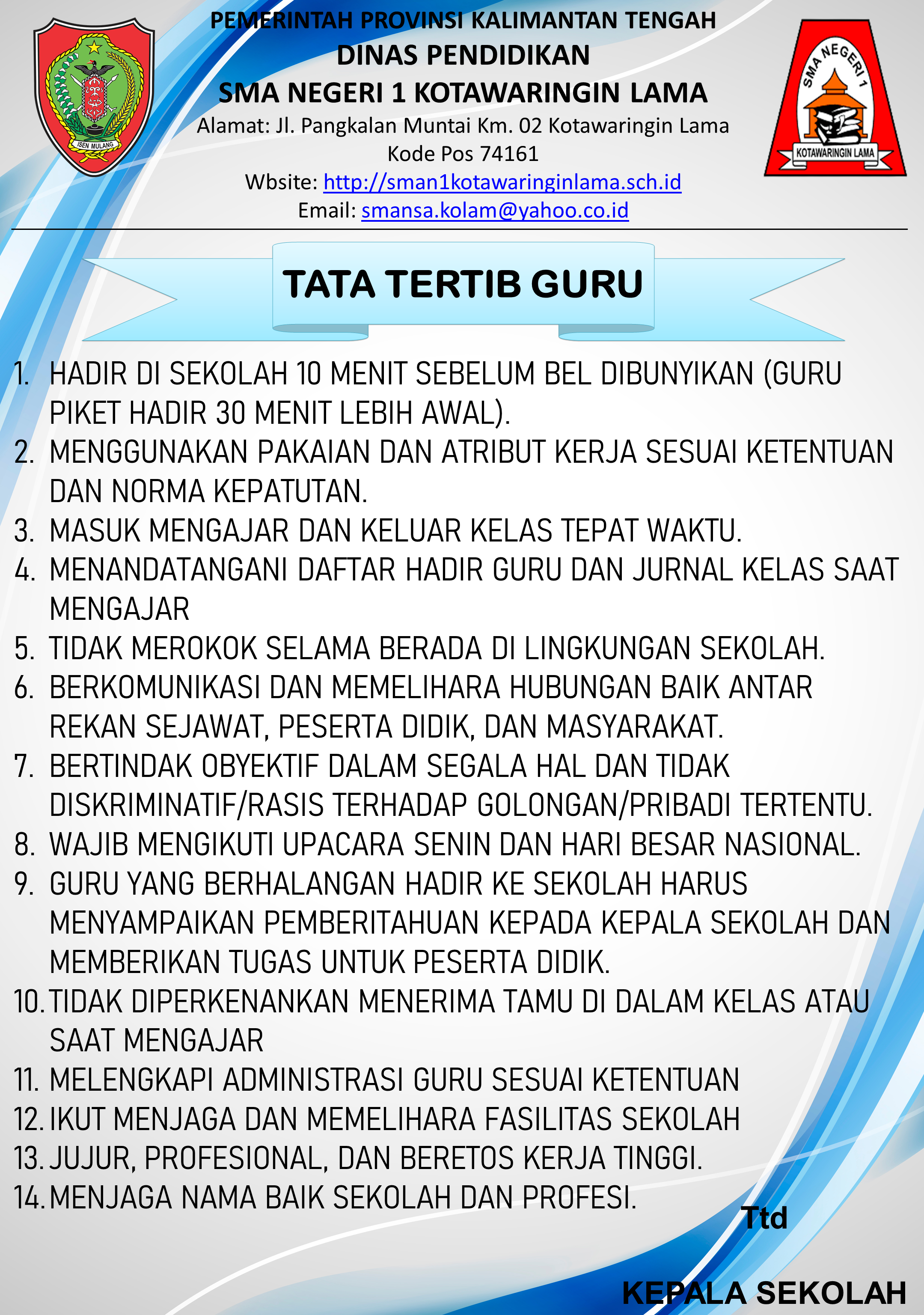 Tata Tertib Guru di SMAN 1 Kotawaringin Lama