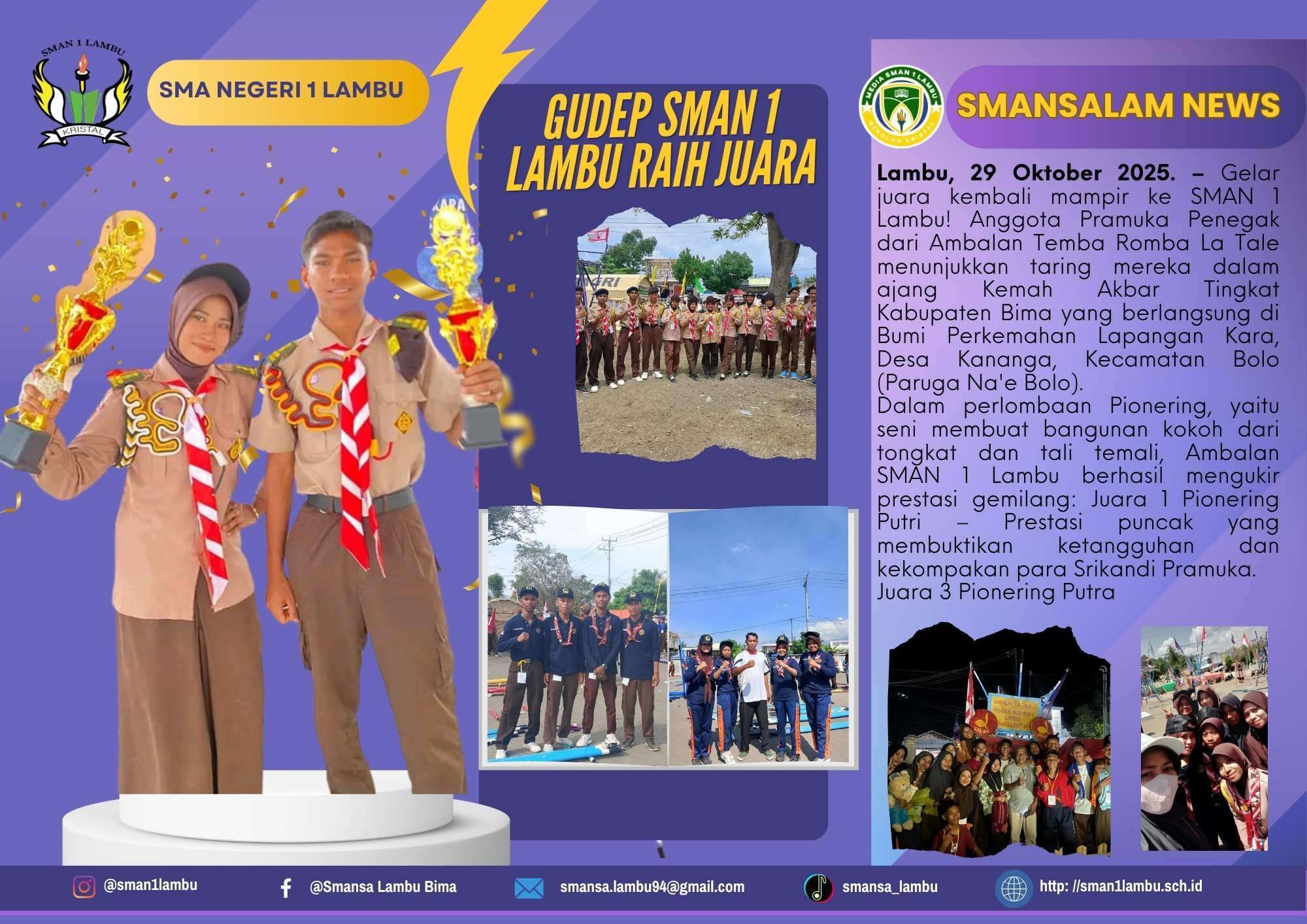 Keren! Pramuka SMAN 1 Lambu Sabet Juara Pionering di Kemah Akbar Bima