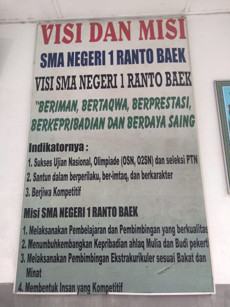 Visi dan Misi  SMA Negeri 1 Ranto Baek