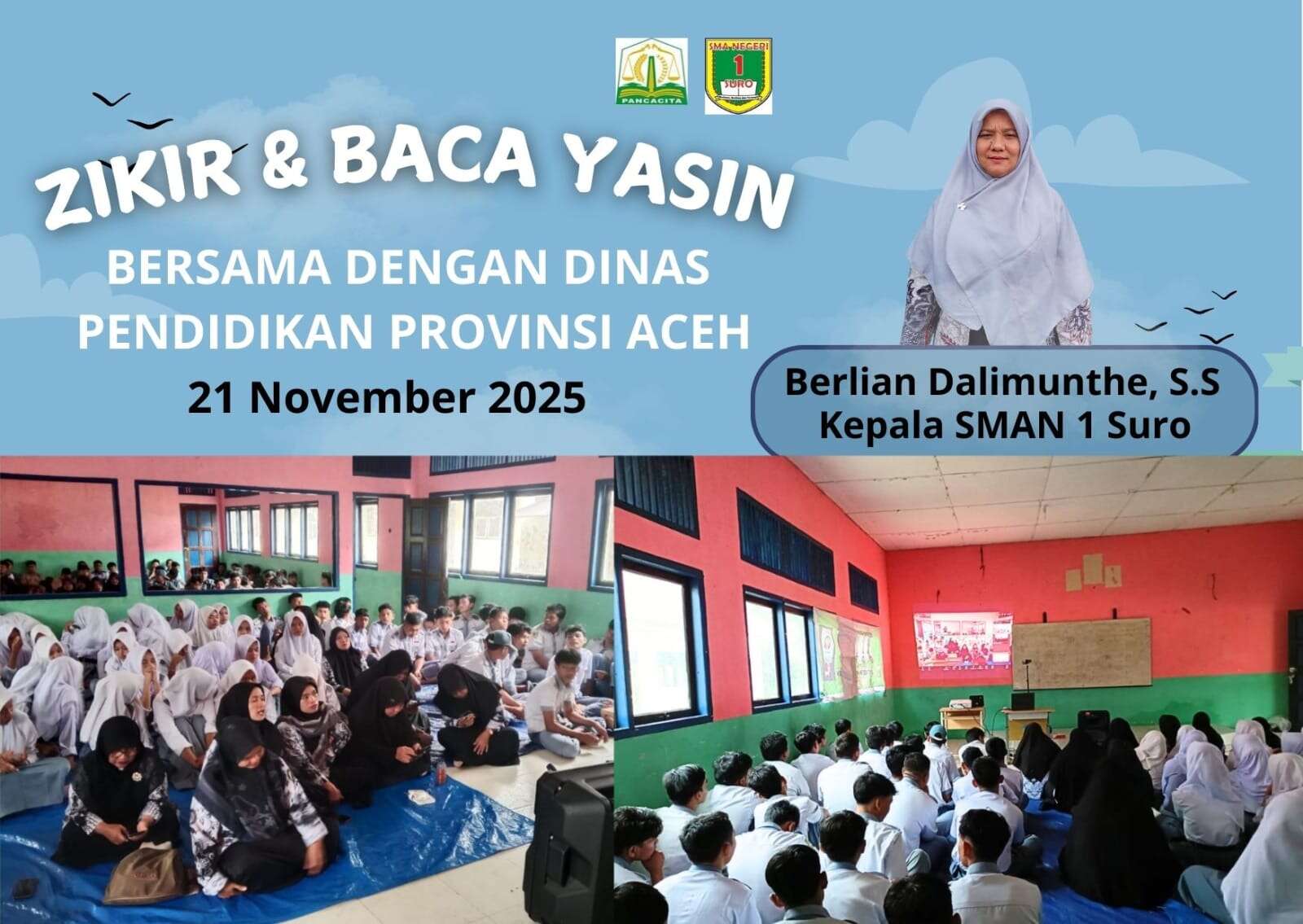 KEGIATAN ZOOM ZIKIR DAN BACA YASIN BERSAMA HUT PGRI & HARI GURU NASIONAL di SMAN 1 SURO