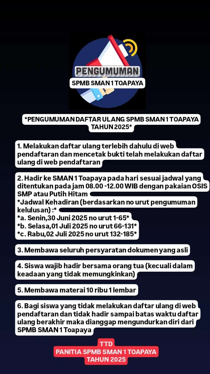 PENGUMUMAN SPMB SMAN 1 TOAPAYA