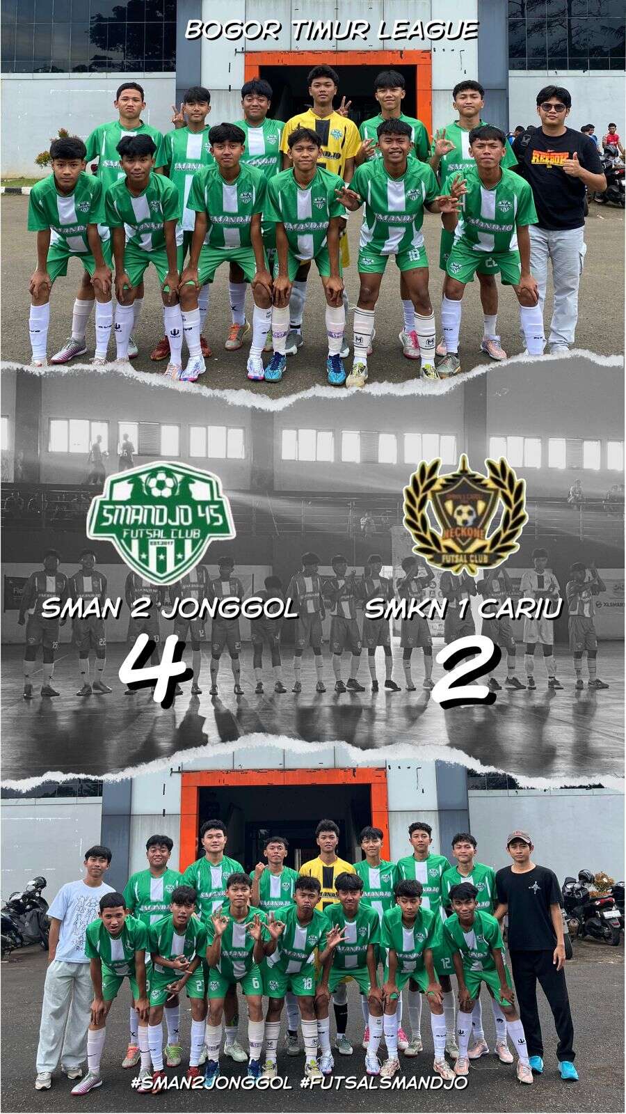 Tim Futsal SMAN 2 Jonggol (SMANDJO 45) berhasil lolos ke babak 8 besar.