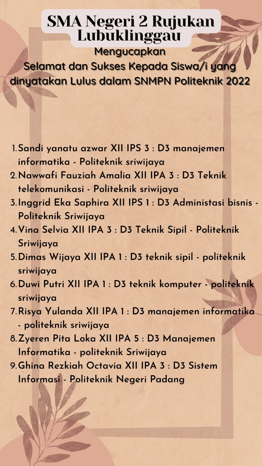 Siswa-Siswi yang Lulus jalur SNMPN Politeknik