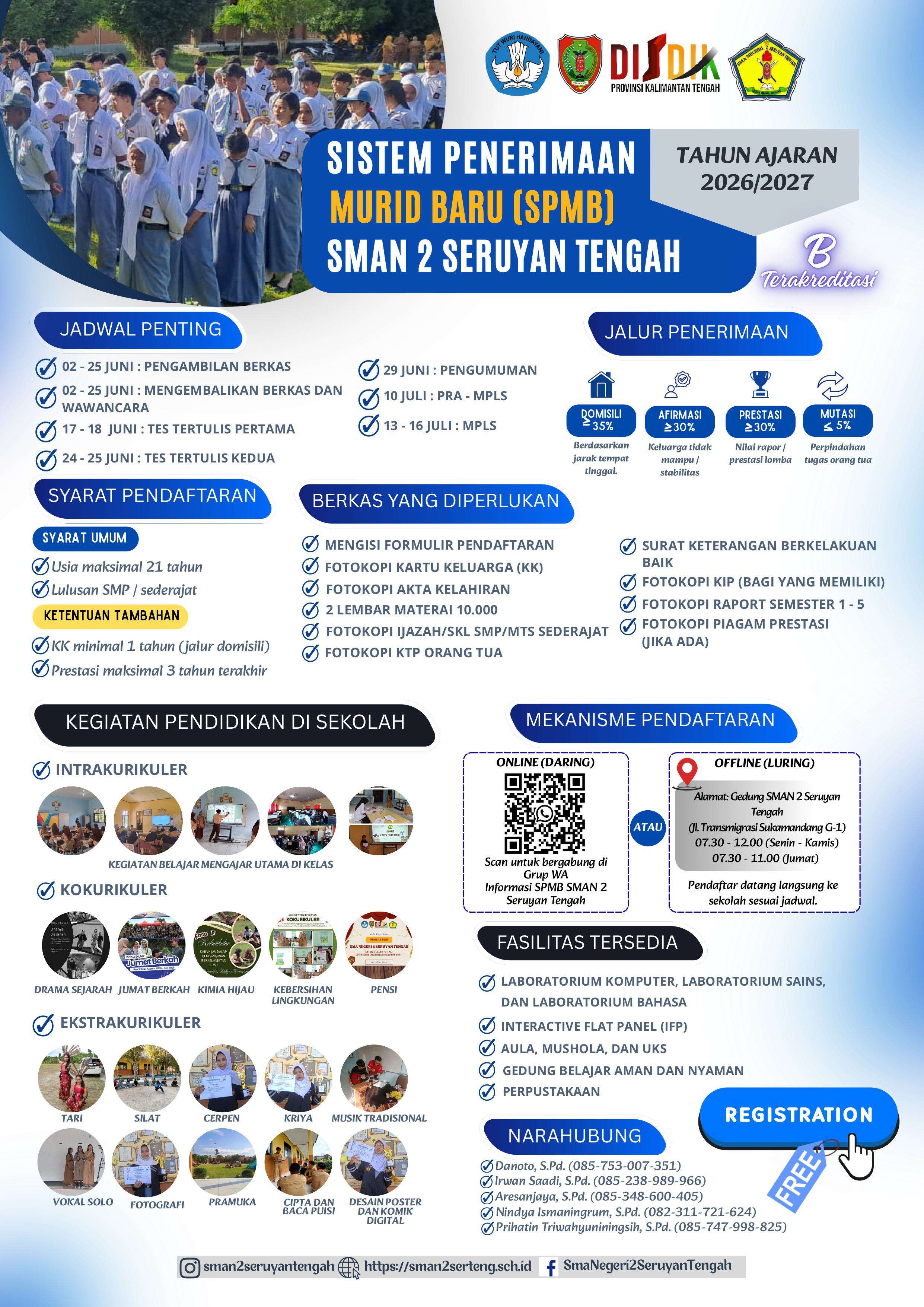 PENERIMAAN PESERTA DIDIK BARU SMAN 2 SERUYAN TENGAH TAHUN AJARAN 2026/2027