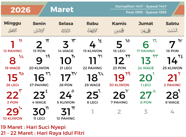 Kalender 2026 SKB 3 menteri