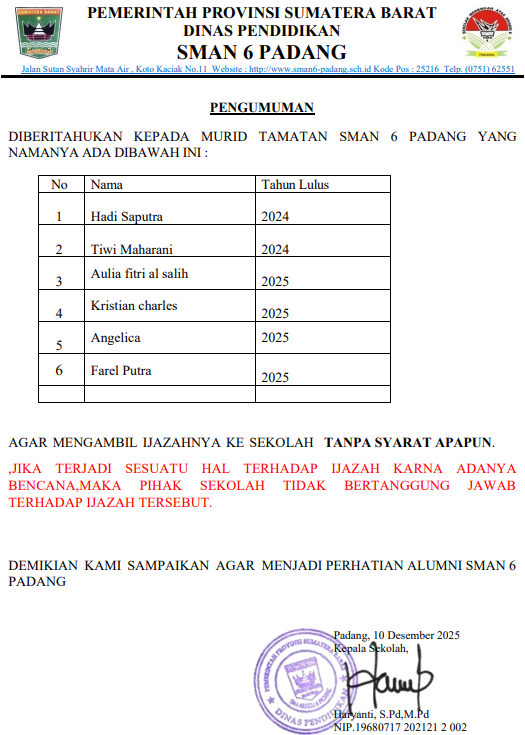 PENGUMUMAN PENGAMBILAN IJAZAH