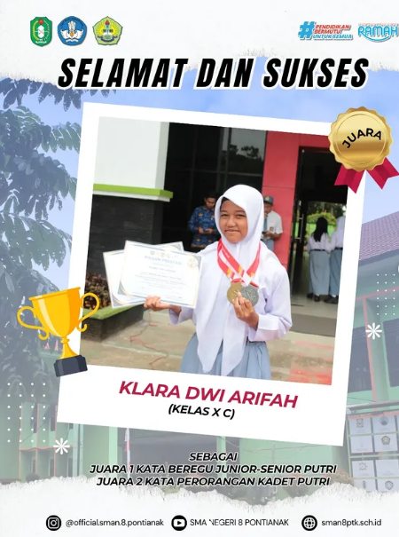 Selamat kepada Klara Dwi Arifah atas prestasi yang di raih dalam ajang Open Turnamen Karate Piala Bupati Bengkayang se-Kalimantan Barat Bengkayang