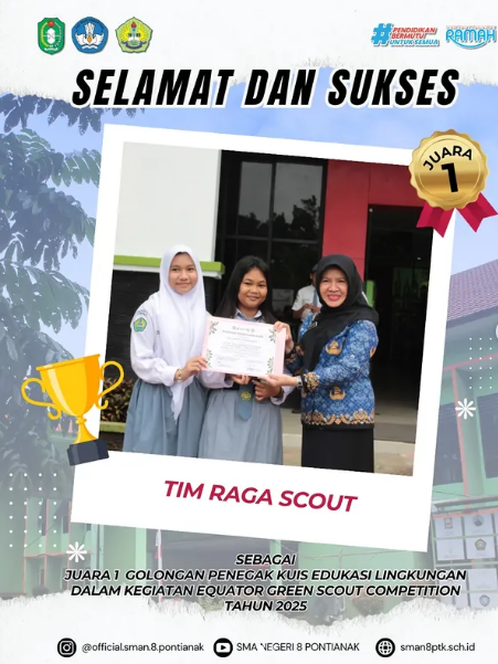 Selamat kepada tim dari @ragascout telah meraih Juara 1 Golongan Penegak Kuis Edukasi Lingkungan Dalam ajang Equator Green Scout Competition Tahun 2025.