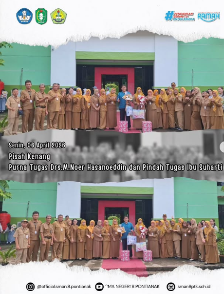 Senin, 6 April 2026. Kami melepas bapak Drs. M.Noer Hasanoeddin yang purna tugas per 1 April 2026. Serta, ibu Suharti yang pindah tugas ke Dinas Sosial.