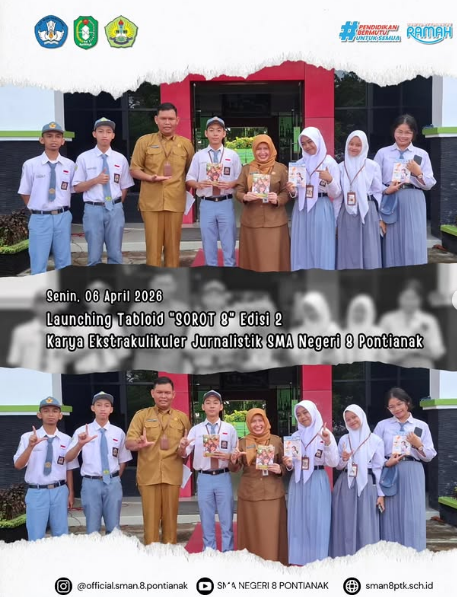 Senin, 6 April 2026 . Launching Tabloid SOROT 8 Edisi 2 karya ekstrakulikuler @jurnalistiksman8
