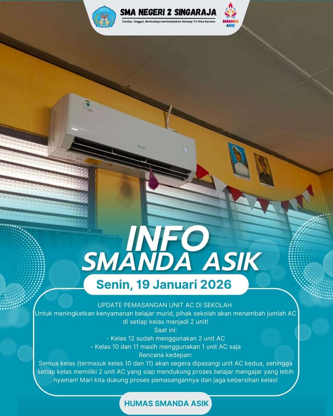 Info Smanda Asik: Update Pemasangan Unit AC di Sekolah