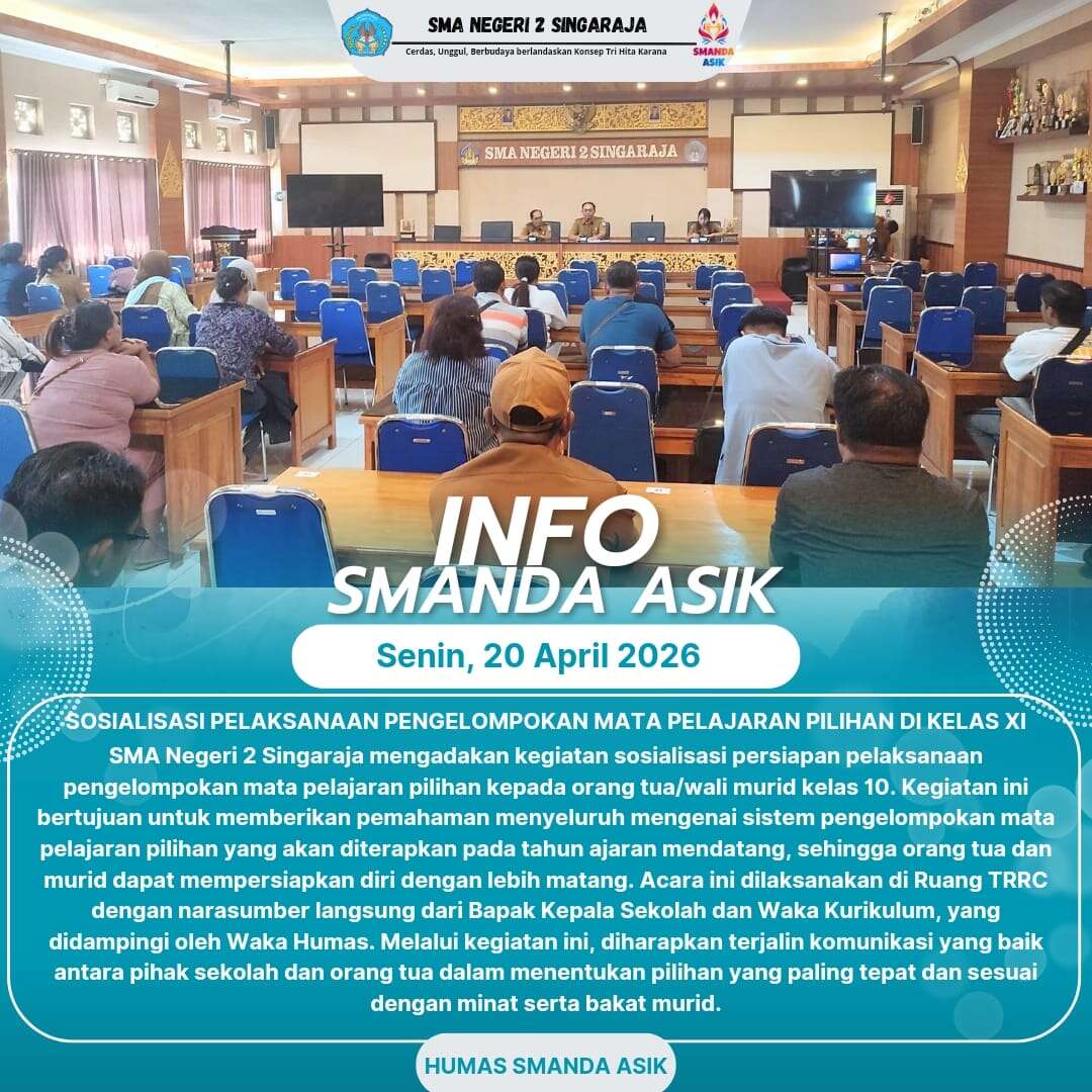 INFO SMANDA ASIK: Sosialisasi Pelaksanaan Pengelompokan Mata Pelajaran Pilihan Di Kelas XI