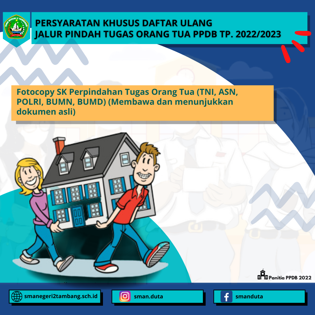 Persyaratan Khusus Daftar Ulang Jalur Pindah Tugas Orang Tua PPDB TP. 2022/2023