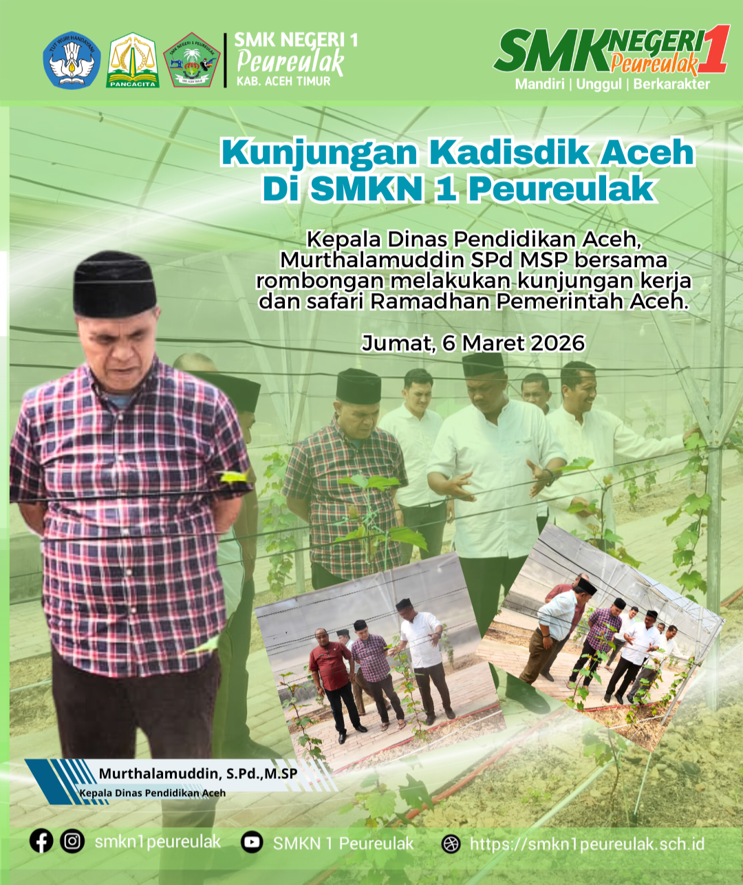 Budidaya Anggur dengan Greenhouse, Kadisdik Aceh Sambangi SMKN 1 Peureulak