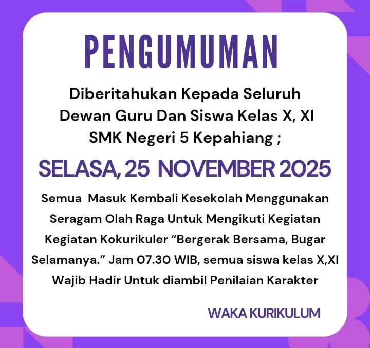 Pengumuman - Waka Kurikulum