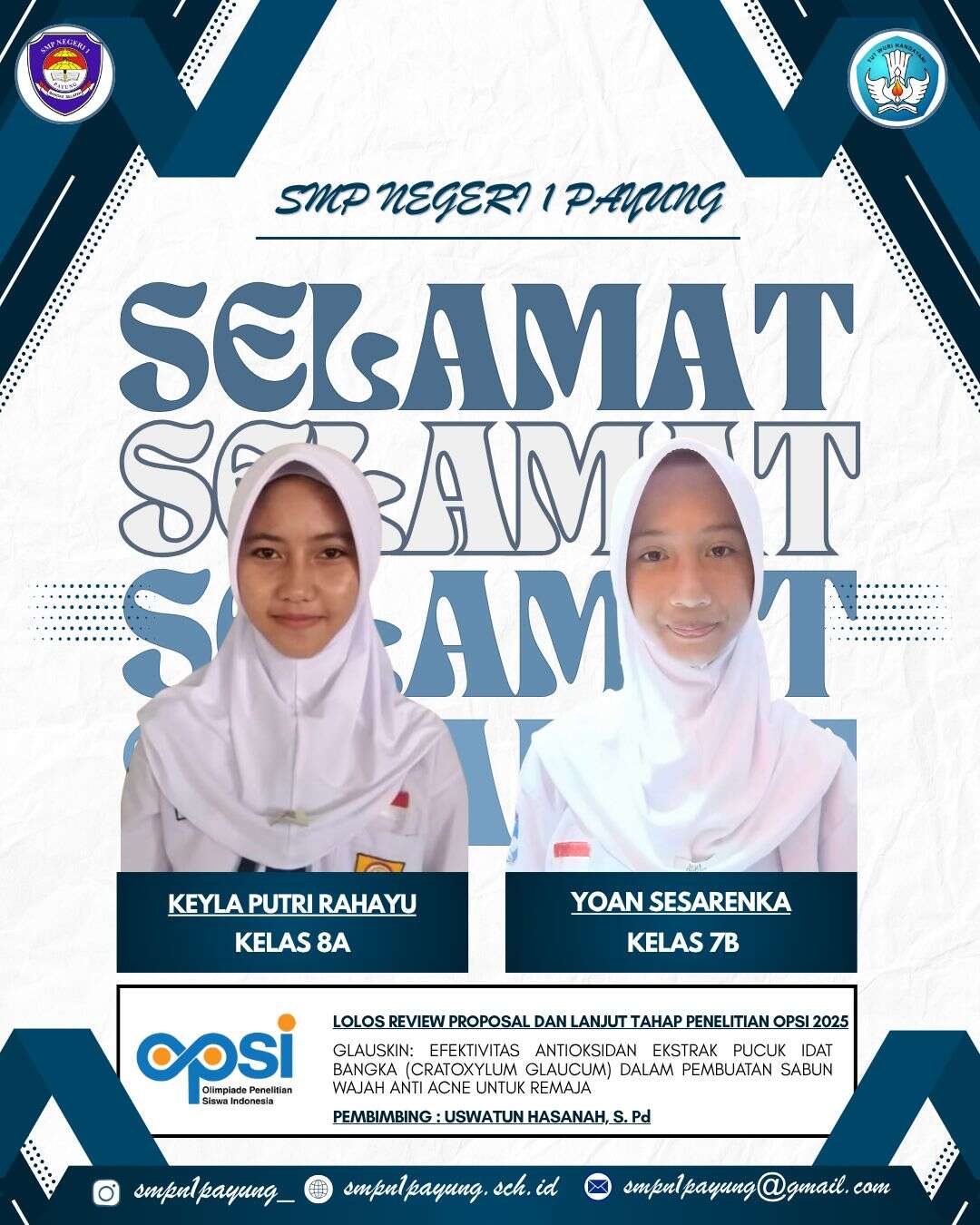 Siswi SMP Negeri 1 Payung Lolos Review Proposal OPSI 2026, Lanjut ke Tahap Penelitian