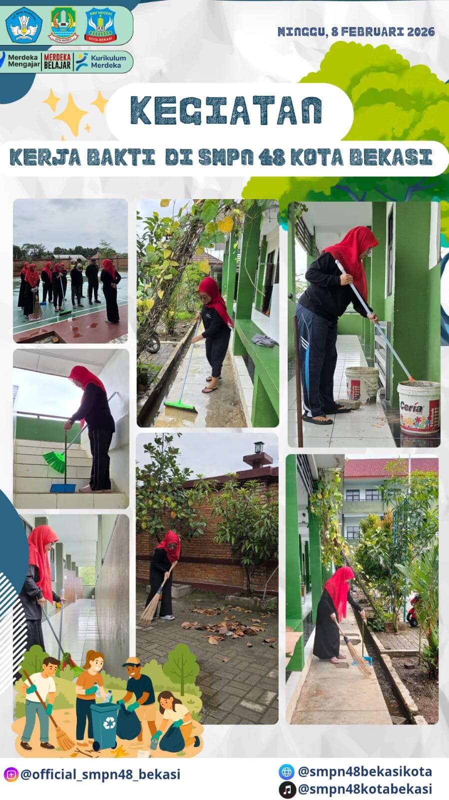 Kegiatan Kerja Bakti di Lingkungan Sekolah oleh Pegawai Sekolah