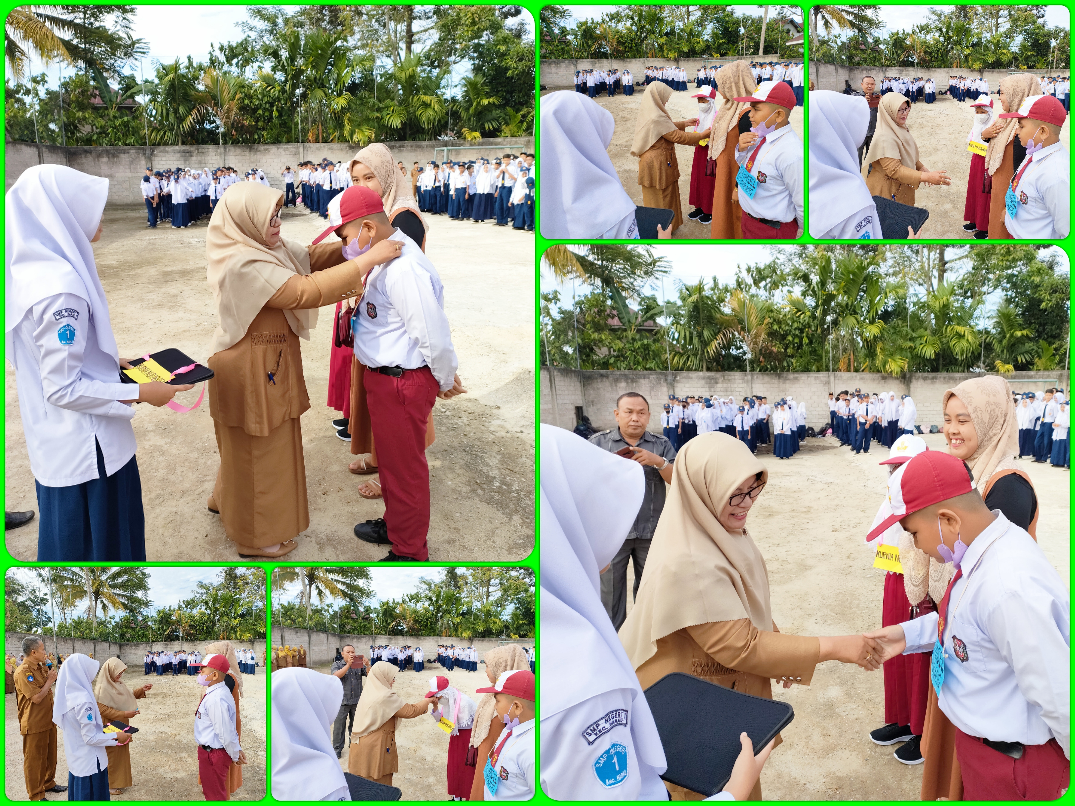 PEMASANGAN NAMETAG SISWA BARU OLEH KEPALA UPTD SMP NEGERI 1 KEC. HARAU