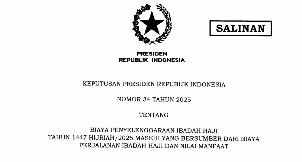 Presiden Terbitkan Keppres 34/2025 tentang Biaya Penyelenggaraan Ibadah Haji 1447 H