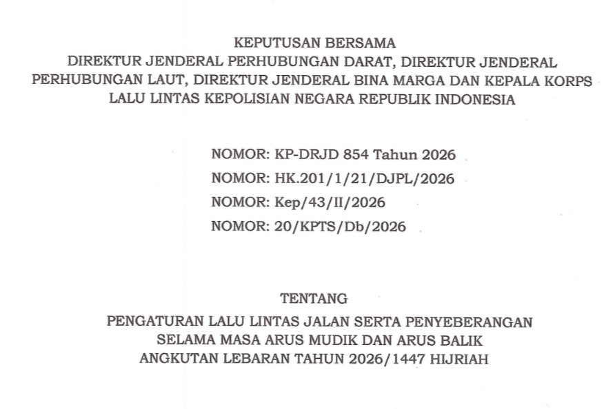 SKB Pengaturan Lalu Lintas Saat Mudik Lebaran 2026 Terbit