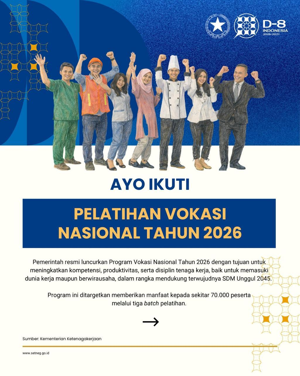 Pemerintah Perpanjang Pendaftaran Pelatihan Vokasi Nasional 2026 Batch 1 hingga 24 Maret, Segera Daftarkan Diri!