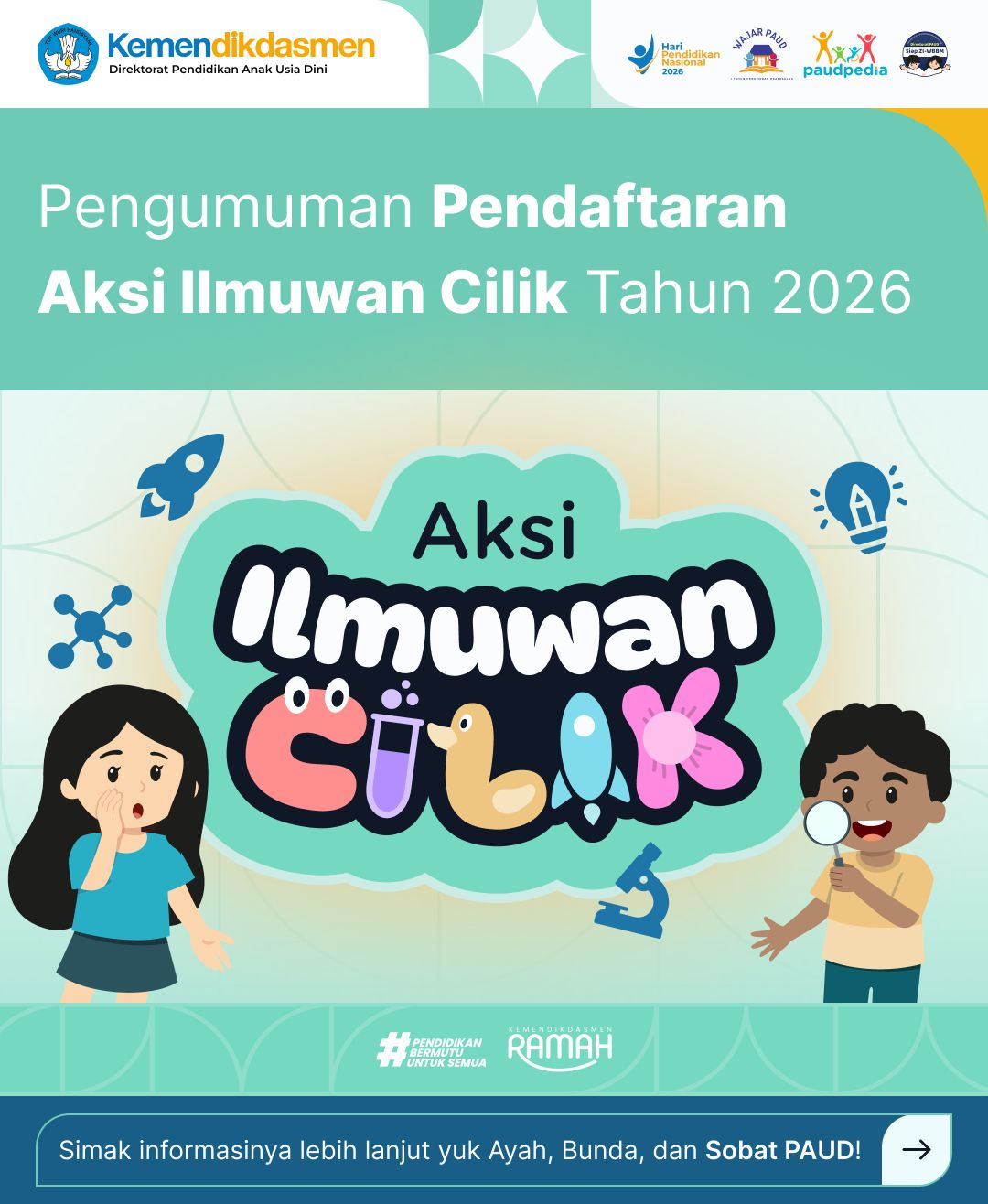 Kemendikdasmen Buka Ruang Kreativitas Anak Usia Dini Melalui Ajang Aksi Ilmuwan Cilik 2026, Segera Mendaftar!