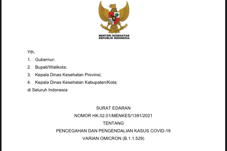 Kasus Terus Bertambah, Terbit Surat Edaran Pencegahan dan Pengendalian COVID-19 Varian Omicron