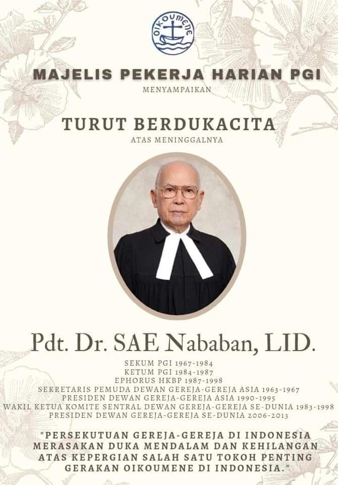 In Memoriam Pdt Dr Saritua Nababan, Tokoh Gerakan Oikumene Gereja Dunia