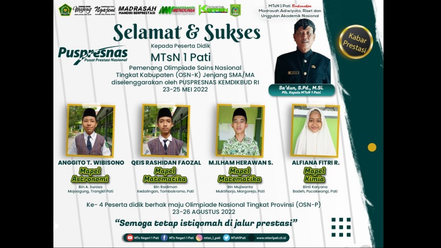 Empat Siswa MTsN 1 Pati Lolos OSN Tingkat SMA