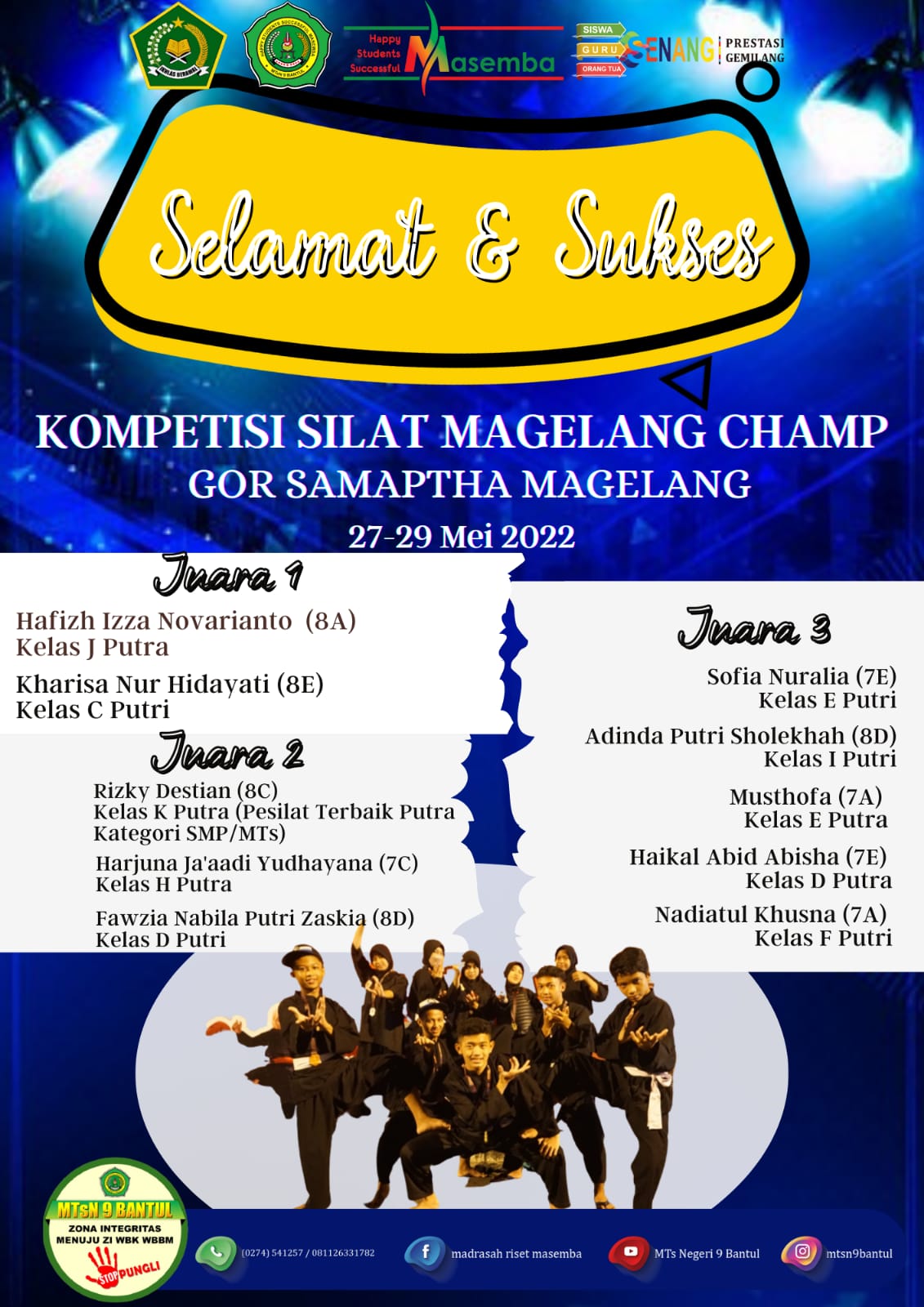 MTsN 9 Bantul Sabet Prestasi “Pesilat Terbaik Putra” dan 10 Medali Silat Nasional