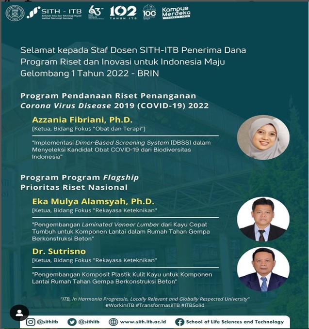 7 Dosen SITH ITB Penerima Dana Program Pengabdian Masyarakat BOPTN dan Riset untuk Indonesia Maju dari BRIN